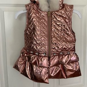 Rose gold girls metallic, quilted, lightly padded vest